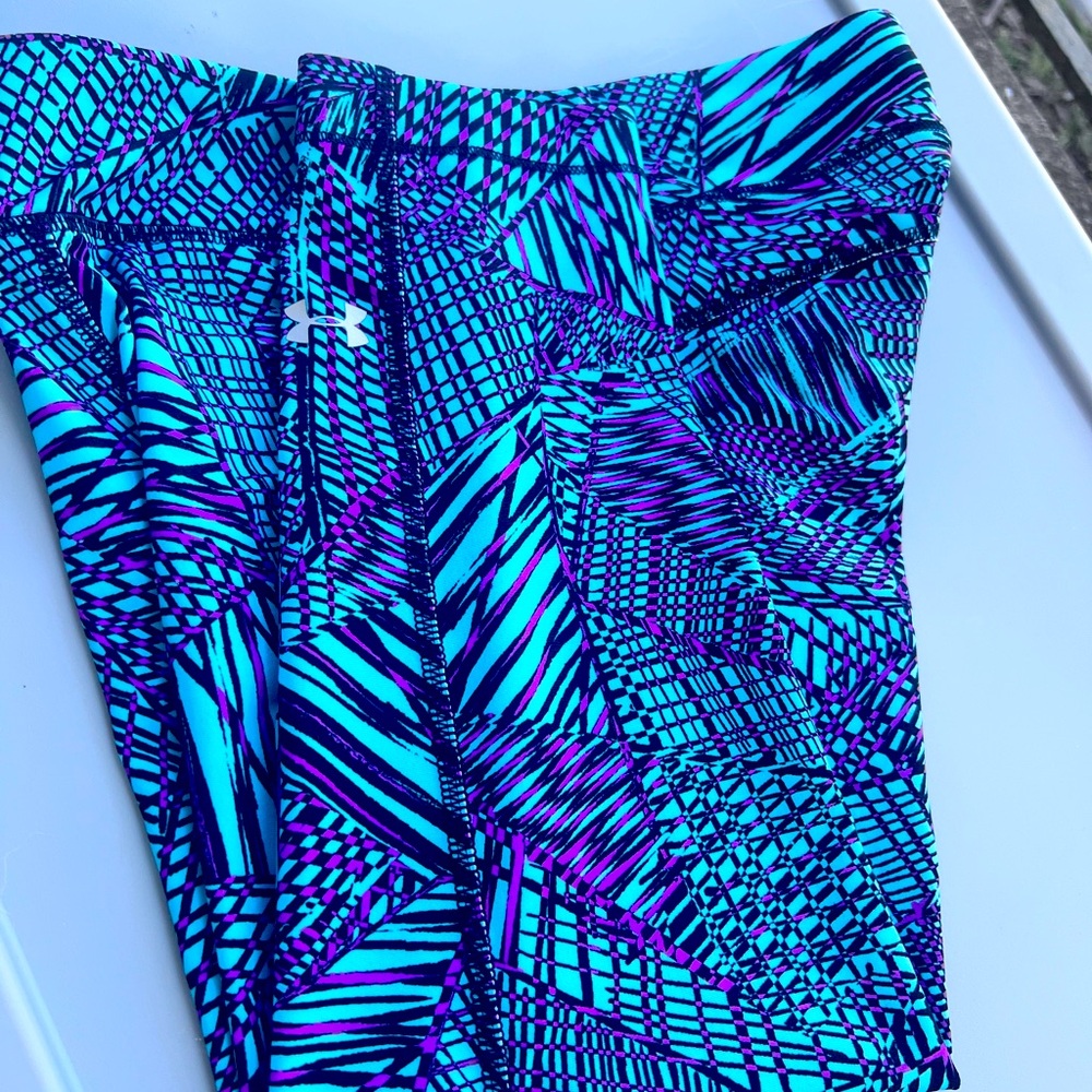 Extra small under armor, running capris, electric blue, and purple